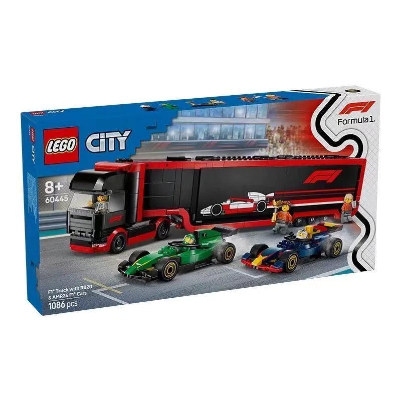 LEGO F1 Truck with RB20 & AMR24 F1 Cars